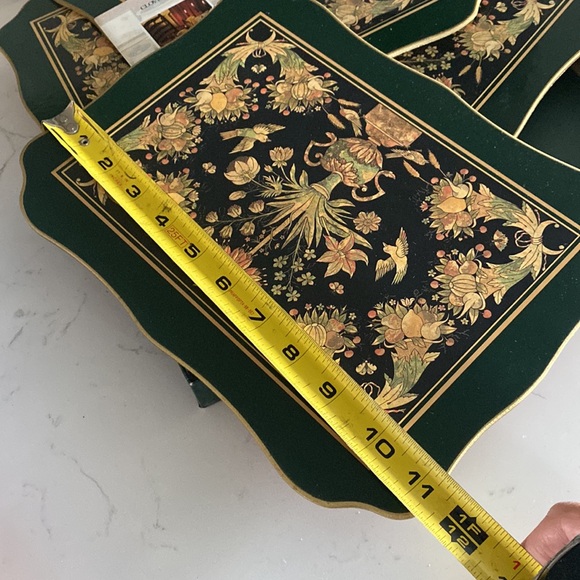 Vintage Cloverleaf Paradise Pattern 4 Placemats Dark Emerald Green& Gold Fruit - Picture 5 of 6